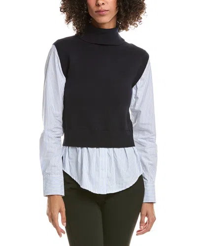 Derek Lam 10 Crosby Aissa Mixed Media Wool-blend Top In Black