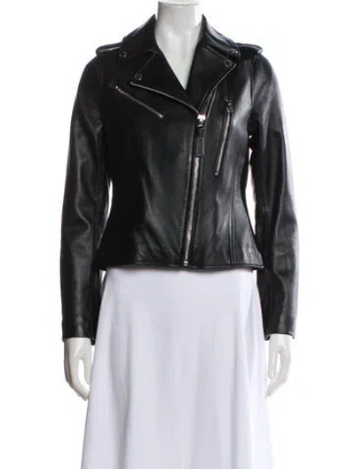 Pre-owned Derek Lam 10 Crosby Lamb Leather Biker Jacket In Blue