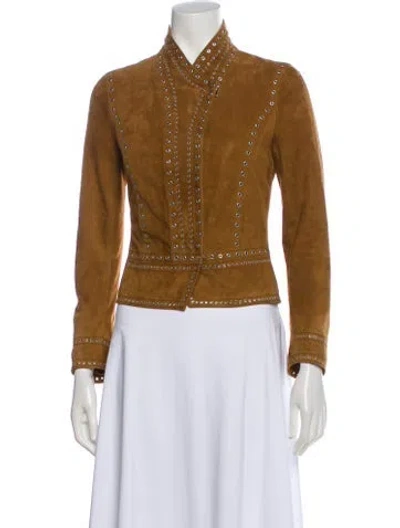 Pre-owned Derek Lam 10 Crosby Lamb Leather Biker Jacket In Brown