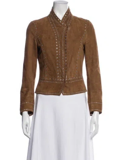 Pre-owned Derek Lam 10 Crosby Lamb Leather Biker Jacket In Brown