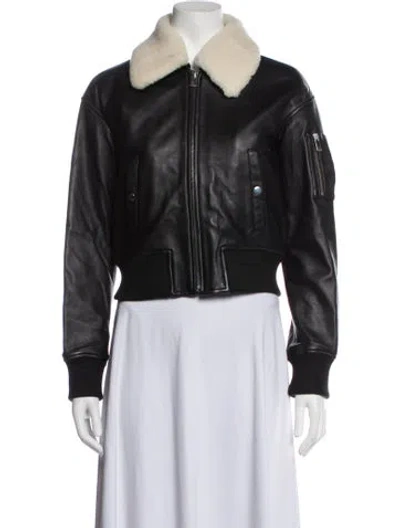 Pre-owned Derek Lam 10 Crosby Lamb Leather Bomber Jacket In Black