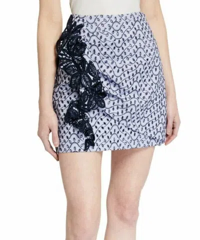 Derek Lam 10 Crosby Lanah Embroidered Ruched With Lace Trim Skirt In Blue In Multi