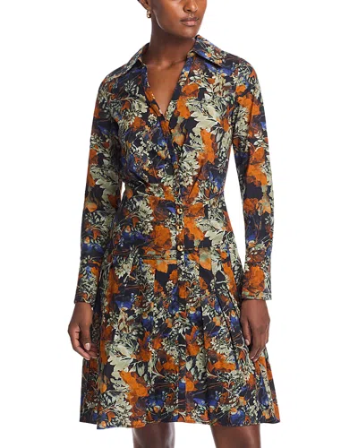 Derek Lam 10 Crosby Laney Long Sleeve Pleated Dress In Copper Multi