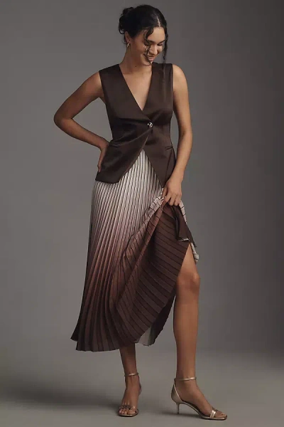Derek Lam 10 Crosby Lauren Twofer Vest Pleated Midi Dress In Beige