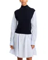 Derek Lam 10 Crosby Cressida Mixed-media Dress In Midnight/stripe