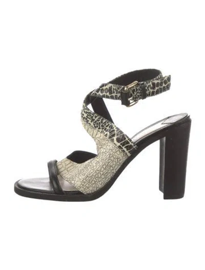 Pre-owned Derek Lam 10 Crosby Leather Animal Print Sandals In Black/white