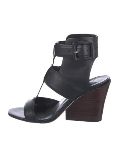 Pre-owned Derek Lam 10 Crosby Leather T-strap Sandals In Black