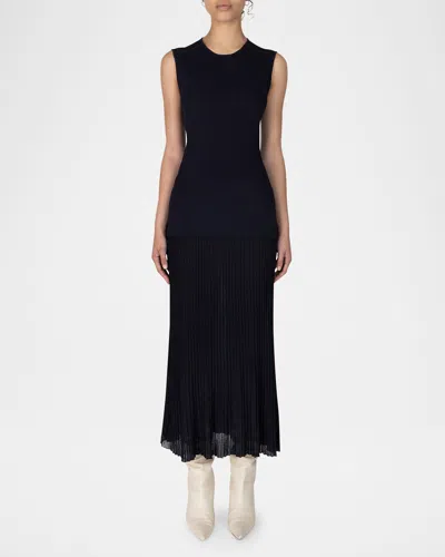 Derek Lam 10 Crosby Lecco Sleeveless Pleated Midi Dress In Night Sky