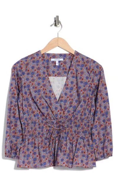 Derek Lam 10 Crosby Lilith Floral Smocked V-neck Top In Purple