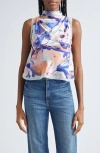 Derek Lam 10 Crosby Lina Floral Print Satin Mock Neck Top In Multi In Multi