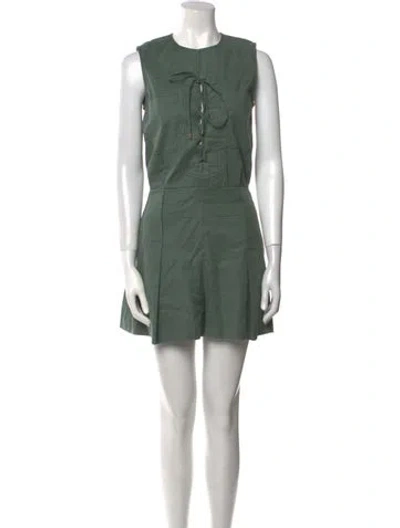 Pre-owned Derek Lam 10 Crosby Linen Crew Neck Romper In Green