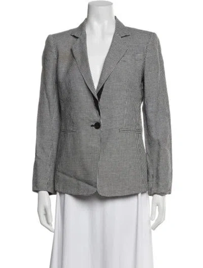 Pre-owned Derek Lam 10 Crosby Linen Plaid Print Blazer In White