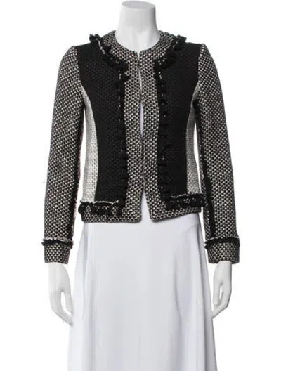 Pre-owned Derek Lam 10 Crosby Linen Tweed Pattern Jacket In Black