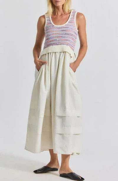 Derek Lam 10 Crosby Loewel Space Dye Mixed Media Dress In White