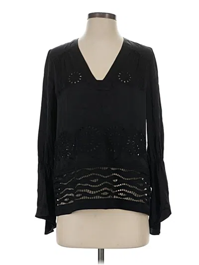 Pre-owned Derek Lam 10 Crosby Long Sleeve Silk Top Black V Neck Tops