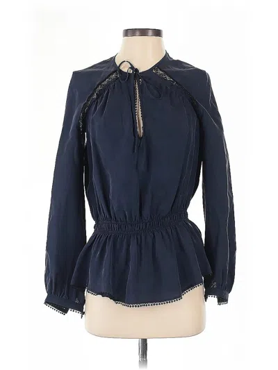 Pre-owned Derek Lam 10 Crosby Long Sleeve Silk Top Blue Keyhole Neckline Tops