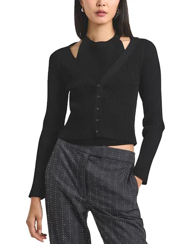 Derek Lam 10 Crosby Lonnie Layered Rib Cardigan In Black