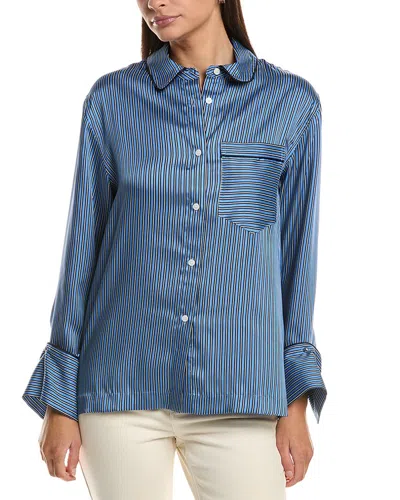 Derek Lam 10 Crosby Lorina Boarder Stripe Satin Twill Shirt With Piping In Blue