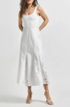 Derek Lam 10 Crosby Maeleyse Mixed Media Lace Detail Godet Pleat Stretch Cotton Midi Dress In Soft White