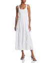 Derek Lam 10 Crosby Maeleyse Mixed Media Lace Detail Godet Pleat Stretch Cotton Midi Dress In Soft White