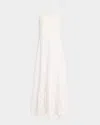 Derek Lam 10 Crosby Maeleyse Mixed Media Lace Detail Godet Pleat Stretch Cotton Midi Dress In Soft White