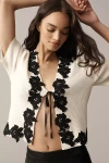 Derek Lam 10 Crosby Maes Short-sleeve Lace Cardigan Sweater In Neutral