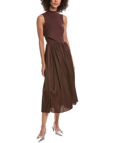 Derek Lam 10 Crosby Maizie Mock Neck Pleated Sweaterdress In Brown