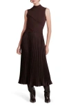 Derek Lam 10 Crosby Maizie Sleeveless Pleated Mixed-media Dress In Chocolate
