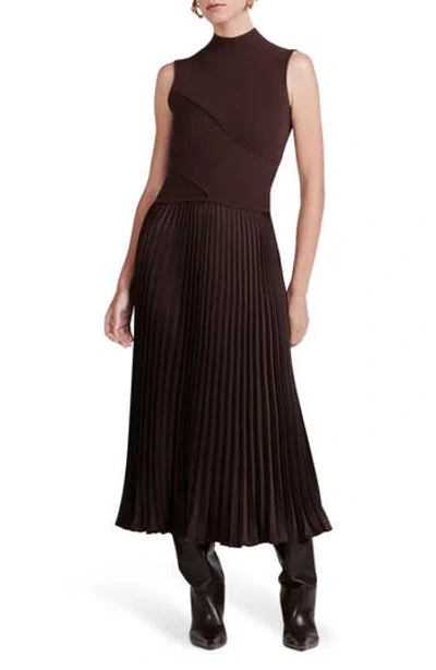 Derek Lam 10 Crosby Maizie Sleeveless Pleated Mixed-media Dress In Chocolate