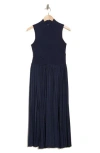 Derek Lam 10 Crosby Maizie Sleeveless Pleated Mixed-media Dress In Navy