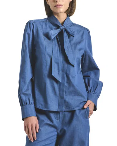 Derek Lam 10 Crosby Majah Tie Neck Long Sleeve Blouse In Blue