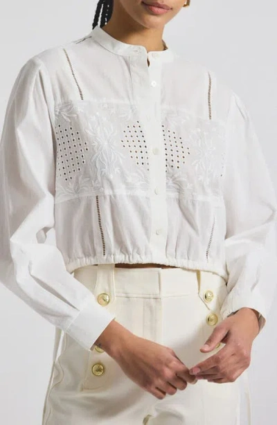 Derek Lam 10 Crosby Malory Garden Tile Cotton Eyelet Button-up Shirt In White