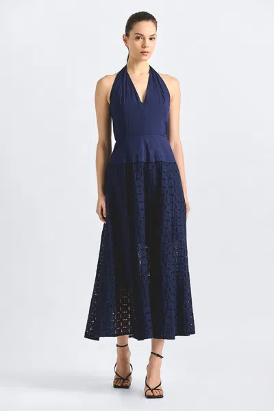 Derek Lam 10 Crosby Maris Euelet Halter Dress In Blue