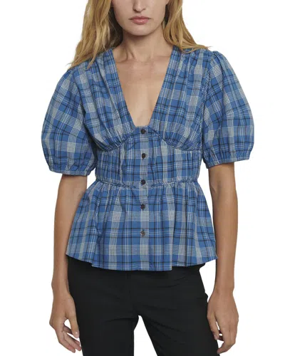 Derek Lam 10 Crosby Shirred Checked Cotton-poplin Top In Blue