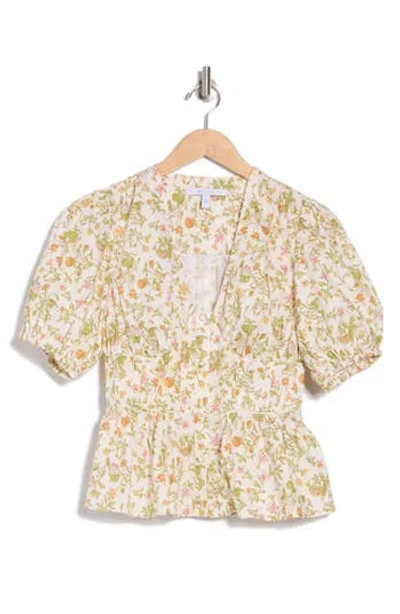 DEREK LAM 10 CROSBY DEREK LAM 10 CROSBY MAUREEN FLORAL V-NECK COTTON PEPLUM TOP