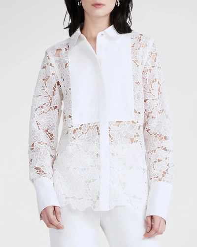 Derek Lam 10 Crosby Megan Long-sleeve Button-front Lace Blouse In White
