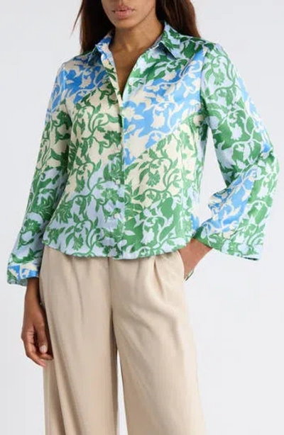 Derek Lam 10 Crosby Milad Oversize Bell Sleeve Button-up Shirt In Blue