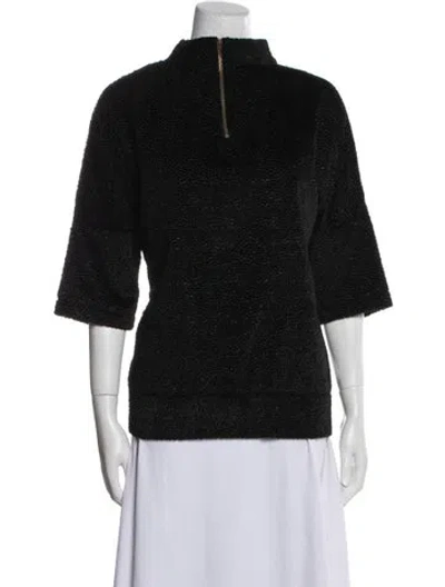Pre-owned Derek Lam 10 Crosby Mock Neck Three-quarter Sleeve Sweatshirt In Black