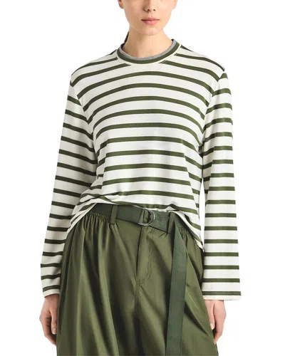 Derek Lam 10 Crosby Myrtha Striped French Terry Jersey Crewneck Top In White