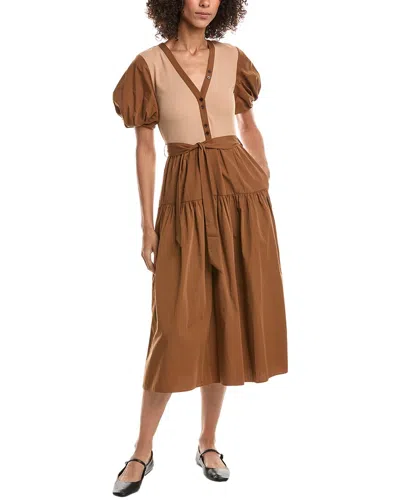 Derek Lam 10 Crosby Natalia Mixed Media Dress In Brown