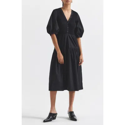 Derek Lam 10 Crosby Natalia Mixed Media Midi Dress In Black