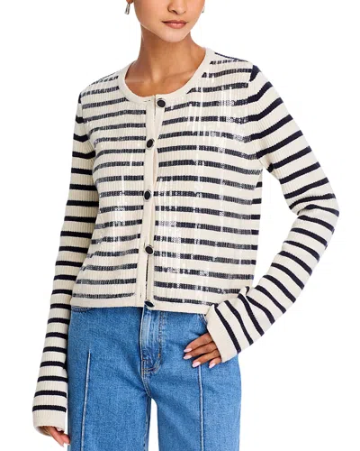 Derek Lam 10 Crosby Nebula Sequined Striped Cardigan In Blanc De Blanc/lake Blue