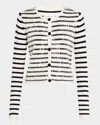 Derek Lam 10 Crosby Nebula Sequined Striped Cardigan In Blanc De Blanc/lake
