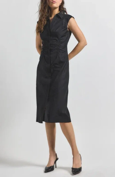 Derek Lam 10 Crosby Nera Ruched Waist Stretch Cotton Sheath Dress In Black