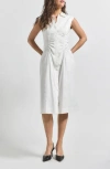Derek Lam 10 Crosby Nera Ruched Waist Stretch Cotton Sheath Dress In Soft White