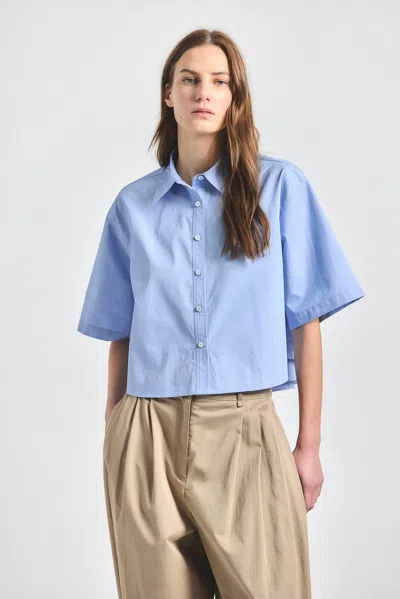 Derek Lam 10 Crosby Olivia Short Sleeve Shirt In Blue