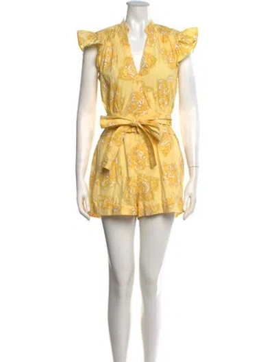 Pre-owned Derek Lam 10 Crosby Paisley Print V-neck Romper In Yellow