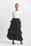 Derek Lam 10 Crosby Perla Cotton Poly Tiered Ruffle Skirt In Black