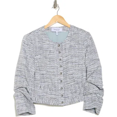 Derek Lam 10 Crosby Piera Ruched Sleeve Jacket In Blue/ivory