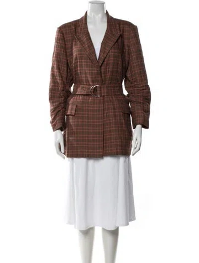 Pre-owned Derek Lam 10 Crosby Plaid Print Coat In Brown